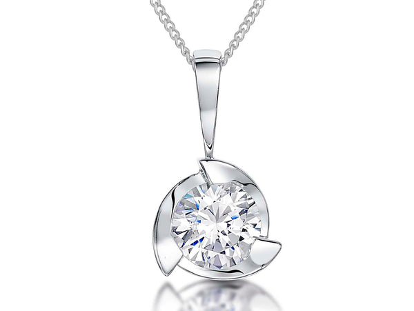 A sterling silver solitaire pendant with a 2 carat cubic zirconia, featuring an overlapping rub over bezel setting-JOOLS by Jenny Brown