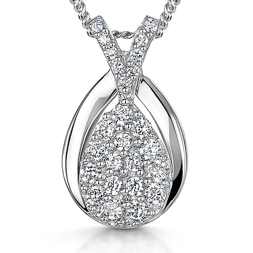 Sterling Silver Teardrop Pendant with Crisscross Accents
