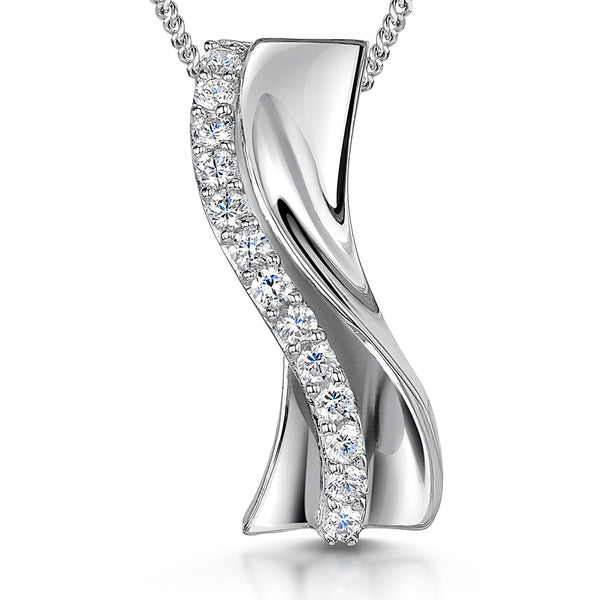 Sterling Silver Twisted Ribbon Shape Pendant With Cubic Zirconia -JOOLS by Jenny Brown