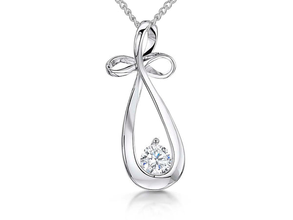 Sterling Silver Bow Pendant With A Single Cubic Zirconia Stone - JOOLS By Jenny Brown