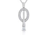 Load image into Gallery viewer, Sterling silver oval pendant with pave cubic zirconias and a 3mm solitaire set pin through the center, on an adjustable chain-JOOLS by Jenny Brown