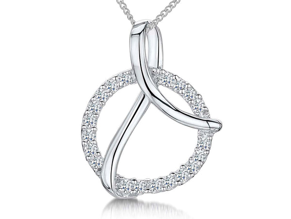 A silver pendant with a circle design featuring pave set round cubic zirconia stones on a chain-JOOLS by Jenny Brown