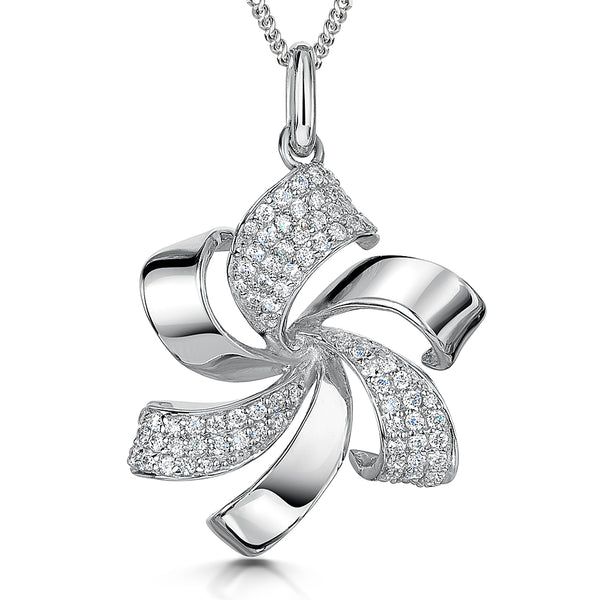 Sterling silver pinwheel windmill pendant with alternate pave cubic zirconias-JOOLS by Jenny Brown