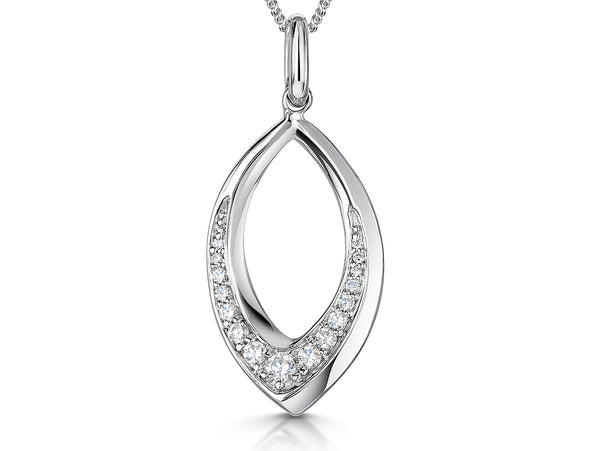Sterling silver open oval pendant with cubic zirconia stones, attached to a chain-JOOLS by Jenny Brown