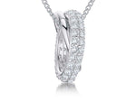 Load image into Gallery viewer, A sterling silver interlocking ring pendant with pave set cubic zirconia stones on a chain.