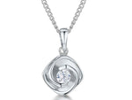 Load image into Gallery viewer, Sterling silver round pendant with a 3.5mm cubic zirconia in a swirl effect setting, attached to a silver chain.
