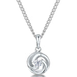 Load image into Gallery viewer, Sterling silver round pendant with a 3.5mm cubic zirconia in a swirl effect setting, attached to a silver chain.