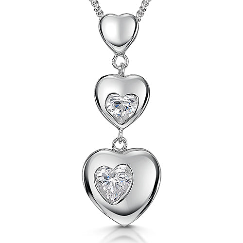 Sterling silver pendant featuring three bubbly hearts design with cubic zirconia embellishments.