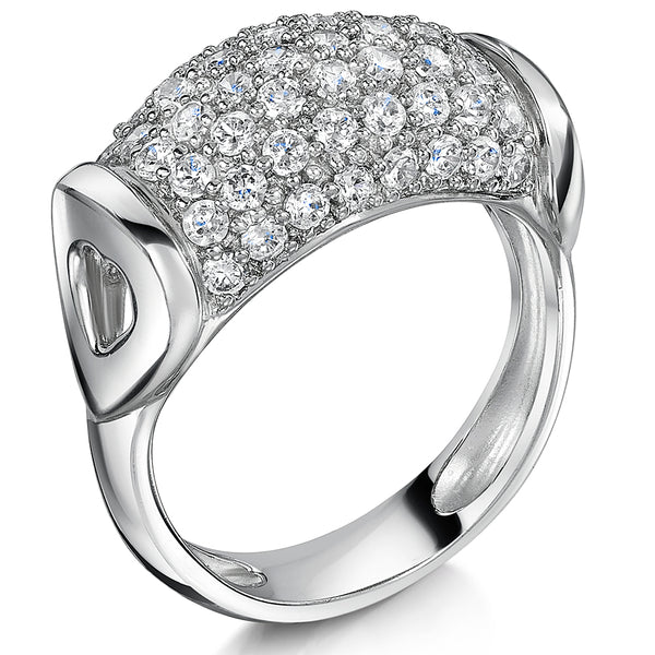 Sterling Silver Ring With Pave Set Dome
