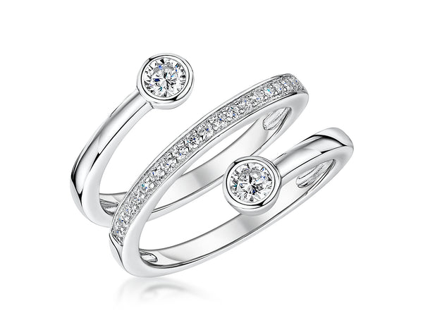 Sterling Silver Open Band Ring With Rub Set Stones-JOOLS by Jenny Brown