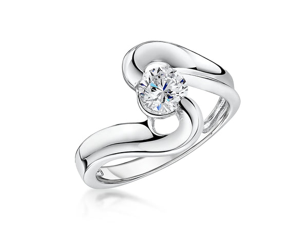 Sterling Silver Twisted Ring With A Single Round Cut Cubic Zirconia Centre - JOOLS By Jenny Brown