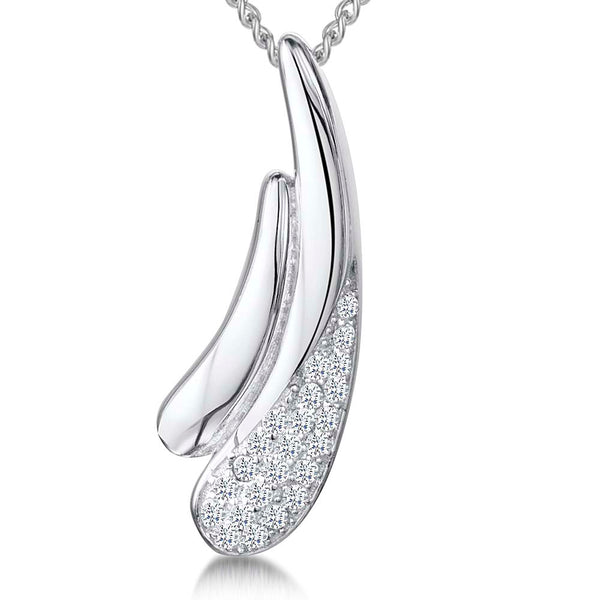 Sterling Silver Pave Set Curved Pear Shaped Pendant