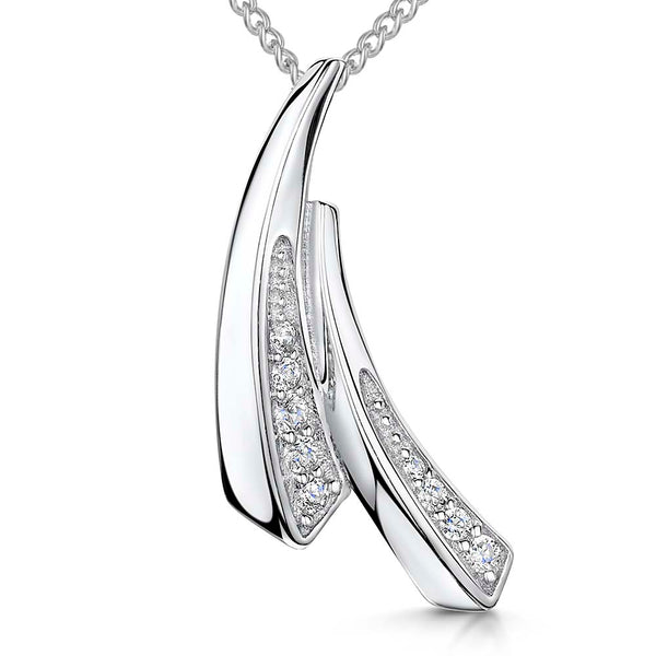 Sterling Silver Pave Set Split Curve Pendant