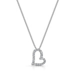 Load image into Gallery viewer, A sterling silver offset pave heart pendant with a cubic zirconia surround, set with small blue stones, on an adjustable chain-JOOLS by Jenny Brown