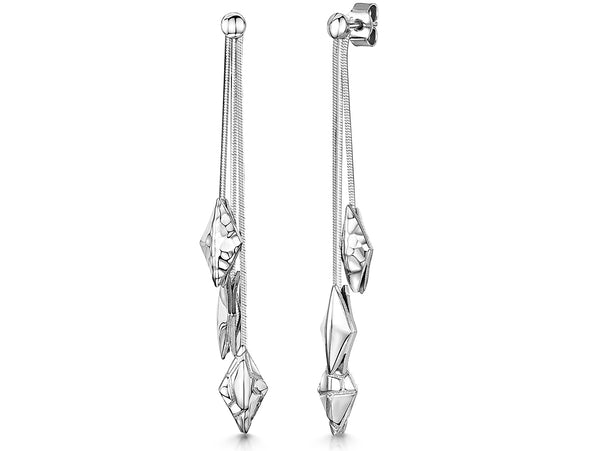 Sterling Silver Faceted Diamond Shape Earrings - JOOLS By Jenny Brown