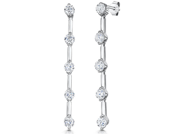 Sterling Silver Drop Earring With 5 Spaced Cubic Zirconias-JOOLS by Jenny Brown