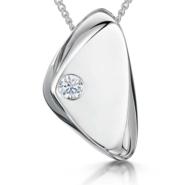 Sterling Silver Pebble Pendant Set With Solitaire Cubic Zirconia