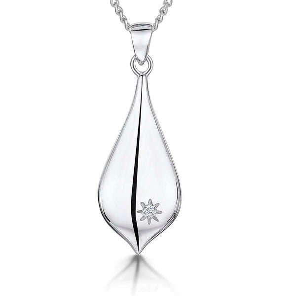 Sterling Silver Teardrop Pendant Set With Cubic Zirconia