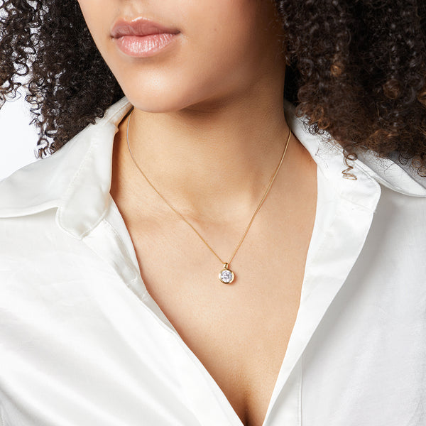 Yellow Gold 1 Carat Solitaire Pendant With A Cubic Zirconia Stone-JOOLS By Jenny Brown