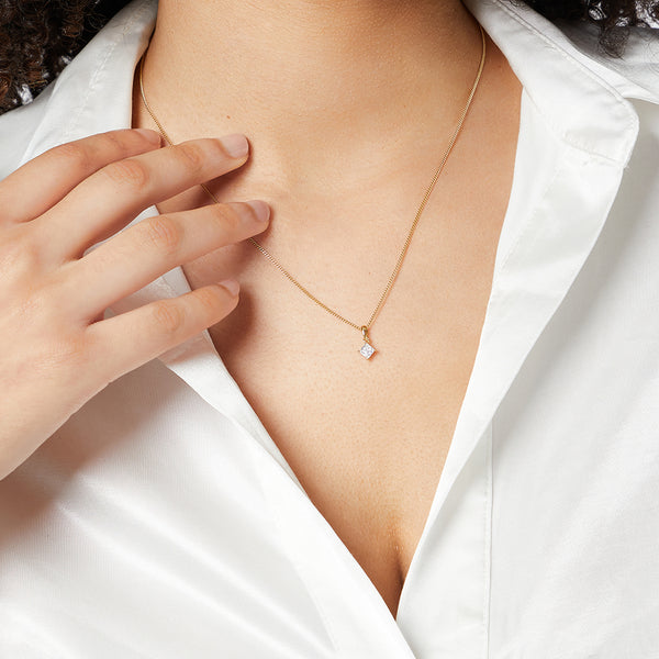 Yellow Gold Quarter Carat Square Cubic Zirconia Pendant-JOOLS by Jenny Browny