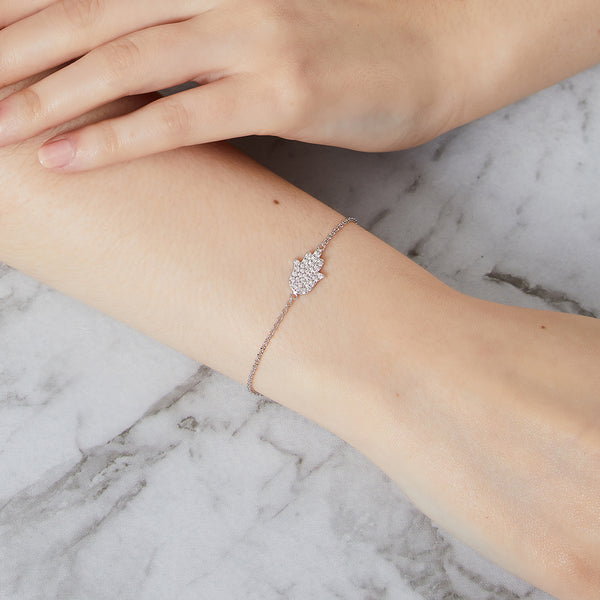 Sterling Silver and Cubic Zirconia Hamsa Hand Bracelet-JOOLS by Jenny Brown