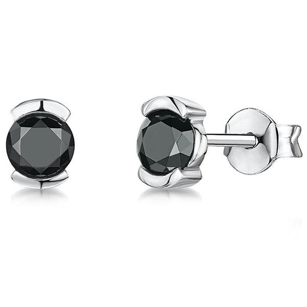 Sterling Silver Half Bezel; Set Black Zirconia Stud Earrings - JOOLS By Jenny Brown
