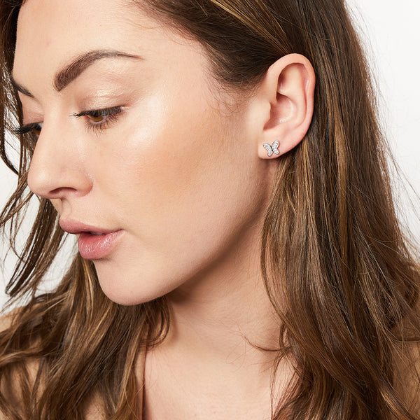 Sterling Silver Pave Set Butterfly Stud Earrings Set With Cubic Zirconoa Stone earrings - JOOLS By Jenny Brown