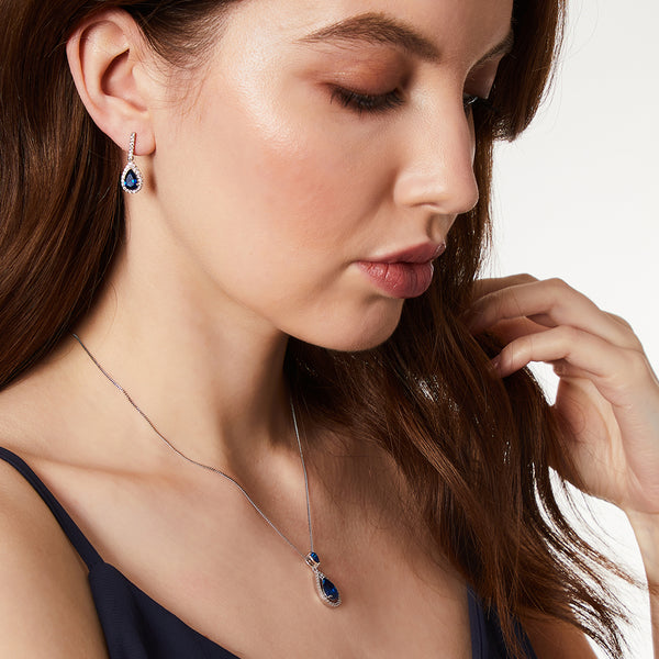 Sterling Silver Sapphire Blue Cubic Zirconia Halo Stud Earrings JOOLS by Jenny Brown