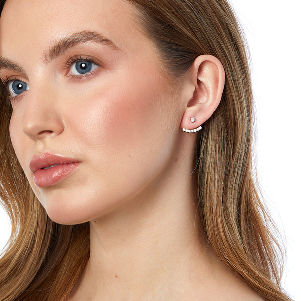 Sterling Silver Jacket Earrings With Solitaire Stud Row Of Cubic Zirconia's JOOLS by Jenny Brown