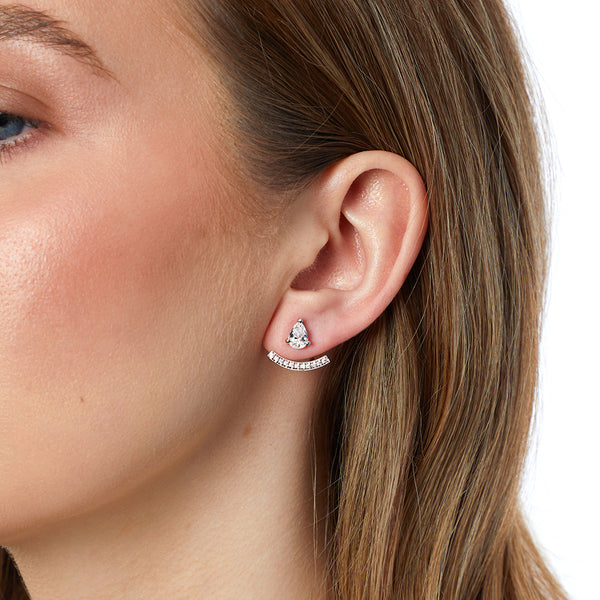 Sterling Silver Jacket Earrings With A Cubic Zirconia Pear Stud -JOOLS by Jenny Brown