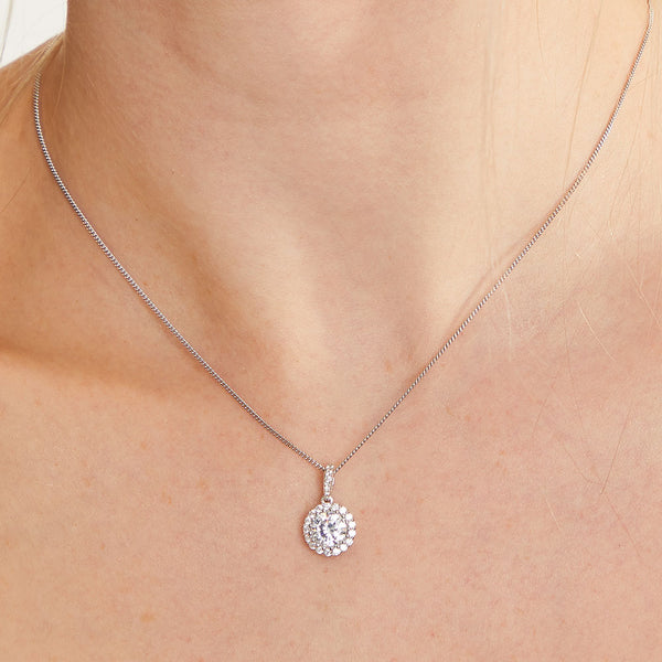 Sterling Silver Halo 1 Carat Halo Pendant Set With Cubic Zirconia Stones- JOOLS by Jenny Brown