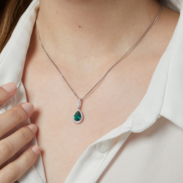 Sterling Silver Emerald Green Zirconia Teardrop Pendant - JOOLS By Jenny Brown