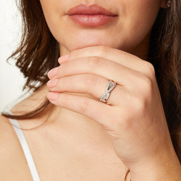 Sterling Silver And Cubic Zirconia Ring Band With A Double Cross Setting - JOOLS By Jenny Brown