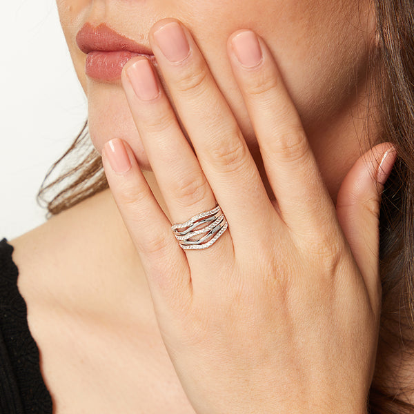 Sterling Silver Five Open Band Alternately Set With Cubic Zirconia Stones Ring - JOOLS By Jenny Brown