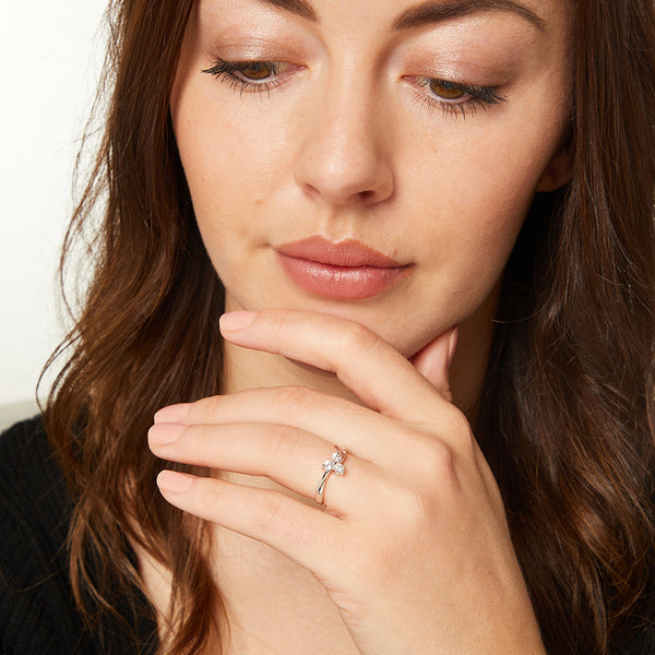 Sterling Silver Ring Set With Three Small Round Cubic Zirconia StonesRings - JOOLS By Jenny Brown
