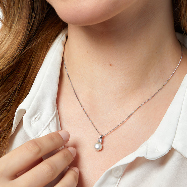 Sterling Silver Pearl Pendant Topped With A Cubic Zirconia-JOOLS by Jenny Brown