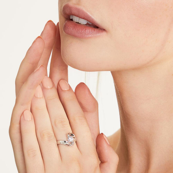 Sterling Silver Twisted Ring With A Single Round Cut Cubic Zirconia CentreRings - JOOLS By Jenny Brown