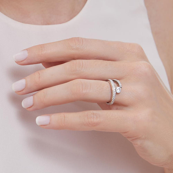 Sterling Silver Open Band Ring Set With Half Carat Cubic Zirconia StoneRings - JOOLS By Jenny Brown