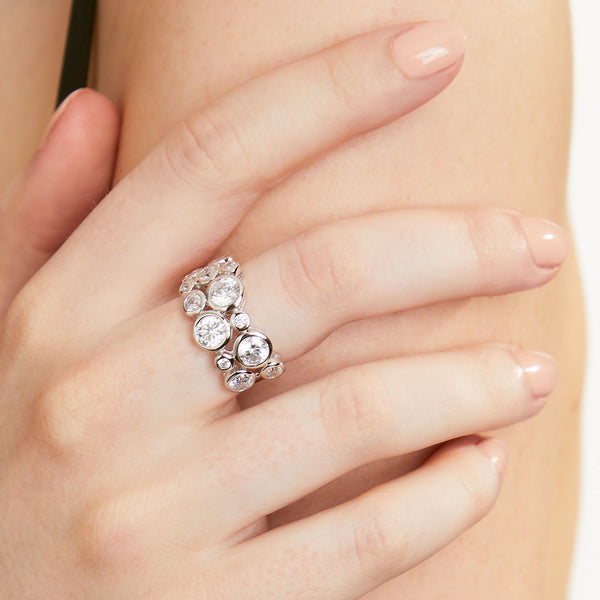 Sterling Silver Cubic Zirconia Ring Set With Four Different Size Stones Boodles Raindance Style - JOOLS By Jenny Brown