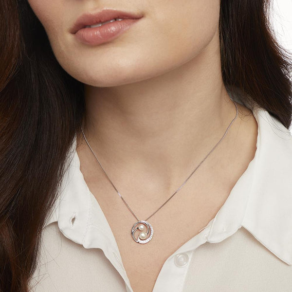 Sterling Silver And Pearl Swirl Necklace With White ZirconiasNecklace - JOOLS By Jenny Brown