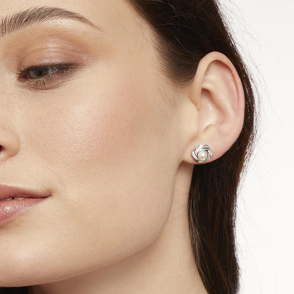 STERLING SILVER AND PEARL EARRINGS SET WITH WHITE ZIRCONIA SURROUNDEarrings - JOOLS By Jenny Brown