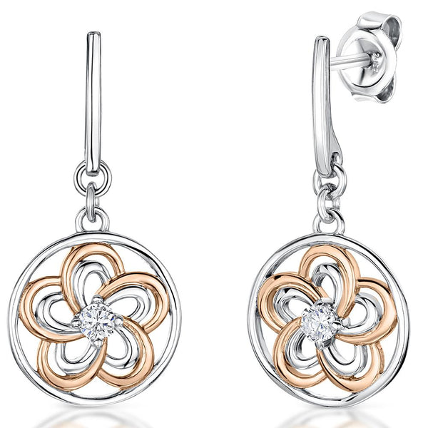 STERLING SILVER AND ROSE GOLD FLOWER DROP Earrings - JOOLS By Jenny Brown