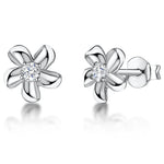 Load image into Gallery viewer, STERLING SILVER AND WHITE ZIRCONIA CURLED FIVE FLOWER STUD EARRINGS WITH A ZIRCONIA CENTREEarrings - JOOLS By Jenny Brown
