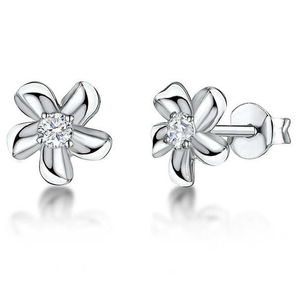 STERLING SILVER AND WHITE ZIRCONIA CURLED FIVE FLOWER STUD EARRINGS WITH A ZIRCONIA CENTREEarrings - JOOLS By Jenny Brown
