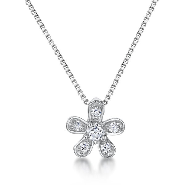 Sterling Silver And White Zirconia Five Petal NecklacePendants - JOOLS By Jenny Brown