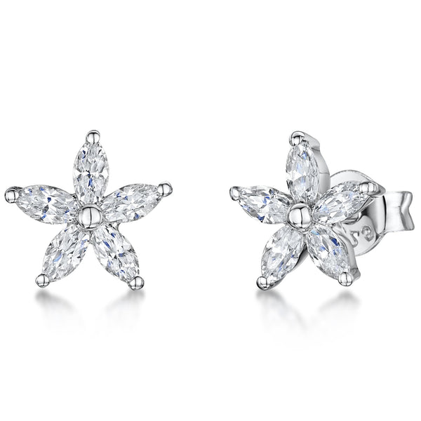 Sterling Silver And White Zirconia Five Stone Flower Stud Earrings With A Zirconia CentreEarrings - JOOLS By Jenny Brown