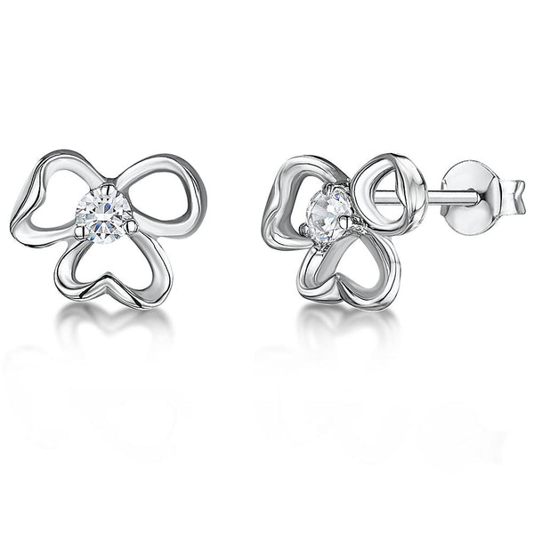 STERLING SILVER AND WHITE ZIRCONIA OPEN FLOWER STUD EARRINGS WITH A ZIRCONIA CENTRE - JOOLS By Jenny Brown