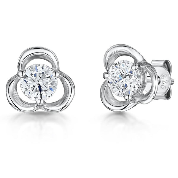STERLING SILVER ZIRCONIA OPEN THREE FLOWER STUD EARRINGS WITH CUBIC ZIRCONIA Earrings - JOOLS By Jenny Brown