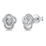 Load image into Gallery viewer, STERLING SILVER AND WHITE ZIRCONIA ROSE FLOWER EARRINGS WITH A ZIRCONIA CENTREEarrings - JOOLS By Jenny Brown