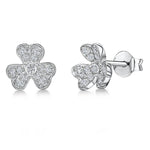 Load image into Gallery viewer, STERLING SILVER AND WHITE ZIRCONIA SHAMROCK FLOWER EARRINGS WITH A ZIRCONIA CENTREEarrings - JOOLS By Jenny Brown